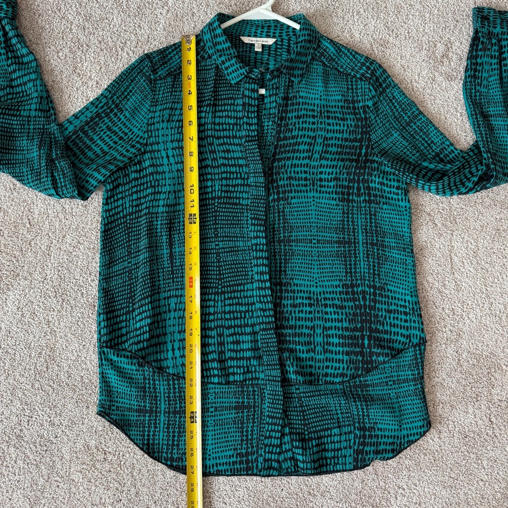 Calvin Klein Teal & Black Long Sleeve Button Down Shirt, Sz S - Picture 10 of 11